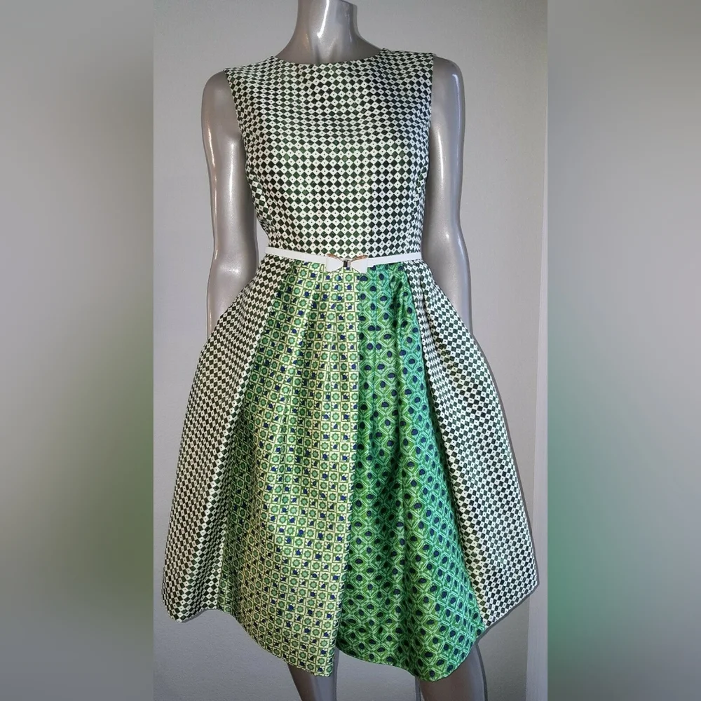 $2,900 OSCAR DE LA RENTA FLORAL DIAMOND GREEN SILK LINED RUNW DRESS US 14 XL